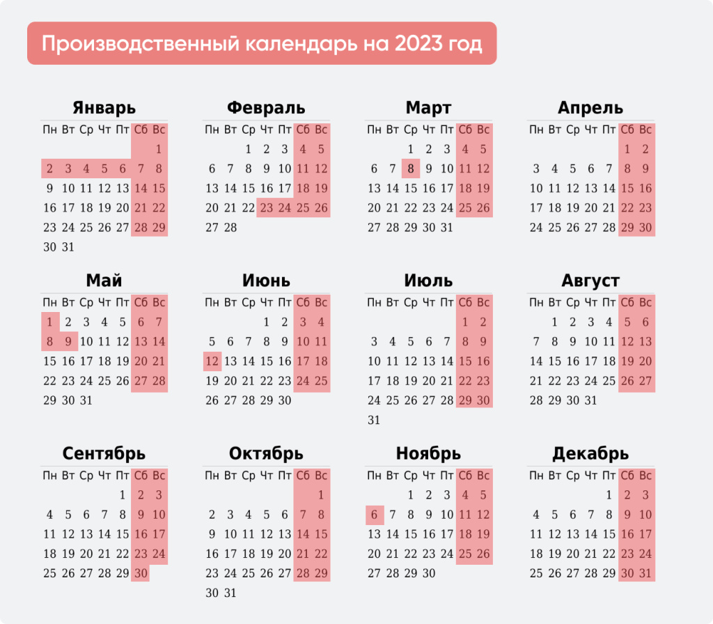 Производственный календарь на 2023 год